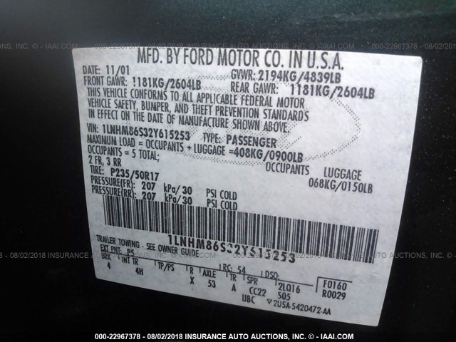 1LNHM86S32Y615253 - 2002 LINCOLN LS 绿色 照片 9