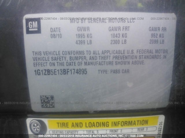 1G1ZB5E13BF174895 - 2011 CHEVROLET MALIBU LS ნაცრისფერი ფოტო 9