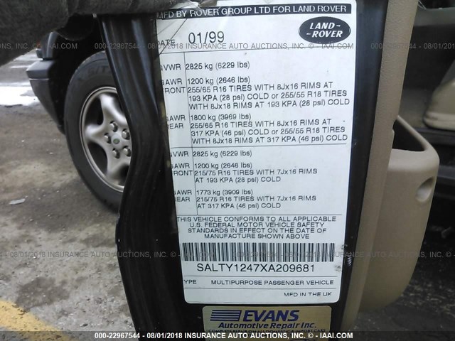 SALTY1247XA209681 - 1999 LAND ROVER DISCOVERY II  შავი ფოტო 9