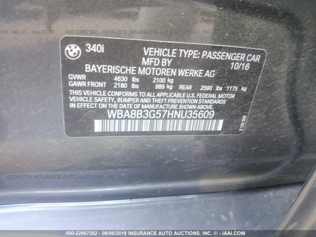 WBA8B3G57HNU35609 - 2017 BMW 340 I Grau Foto 9