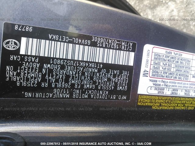 4T1BK46K17U529801 - 2007 TOYOTA CAMRY NEW GENERAT LE/XLE/SE GRAY photo 9