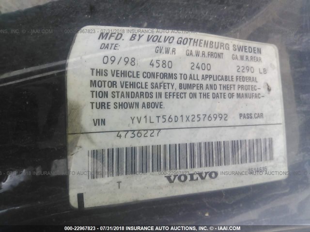 YV1LT56D1X2576992 - 1999 VOLVO S70 BLACK photo 9