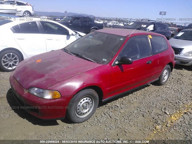 2HGEH2346NH549957 - 1992 HONDA CIVIC CX RED photo 2