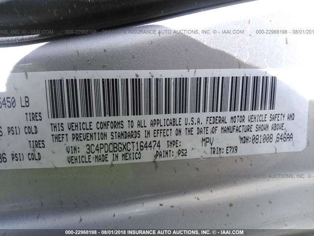 3C4PDCBGXCT164474 - 2012 DODGE JOURNEY SXT SILVER photo 9