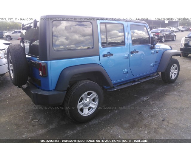 1C4BJWDG9GL145322 - 2016 JEEP WRANGLER UNLIMITE SPORT BLUE photo 4