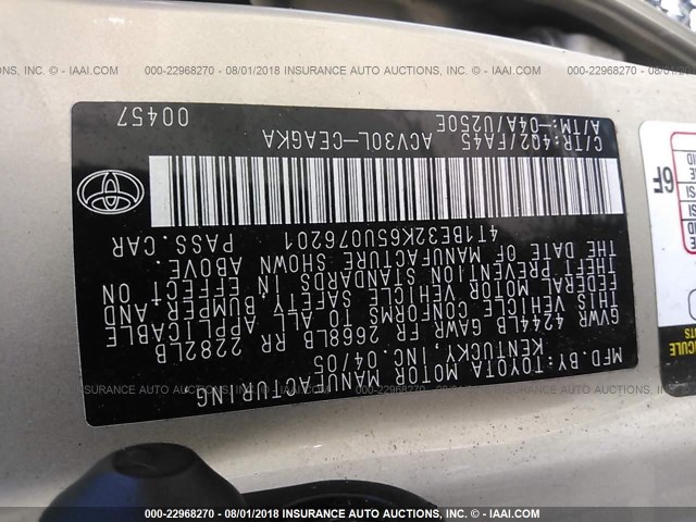 4T1BE32K65U076201 - 2005 TOYOTA CAMRY LE/XLE/SE Boz foto 8