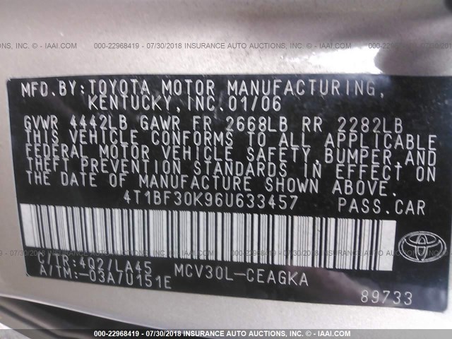 4T1BF30K96U633457 - 2006 TOYOTA CAMRY LE/XLE/SE Qəhvəyi foto 9