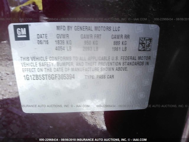 1G1ZB5ST6GF305394 - 2016 CHEVROLET MALIBU LS Qırmızı foto 9