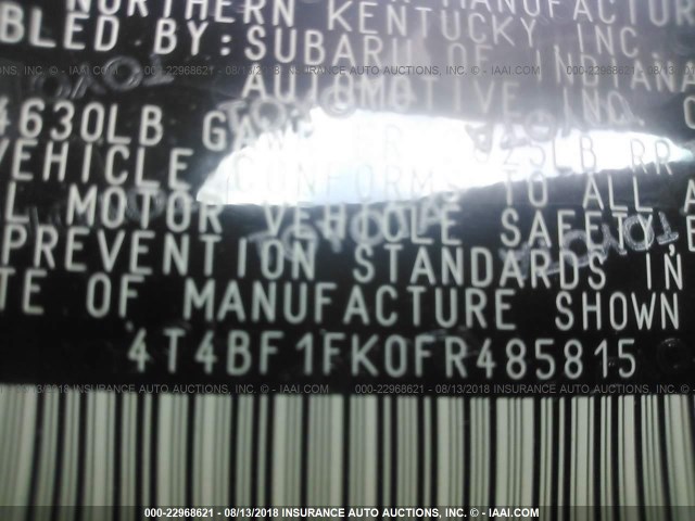 4T4BF1FK0FR485815 - 2015 TOYOTA CAMRY LE/XLE/SE/XSE SILVER photo 9