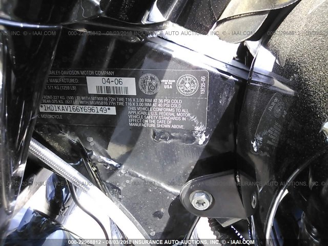 1HD1KAV166Y696149 - 2006 HARLEY-DAVIDSON FLHX BLACK photo 10