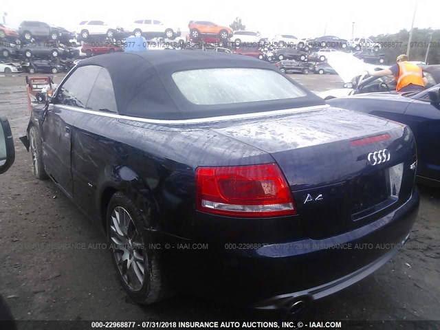 WAUDF48H09K002573 - 2009 AUDI A4 2.0T CABRIOLET QUATTRO BLUE photo 3