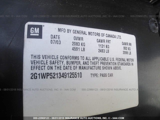 2G1WP521349125510 - 2004 CHEVROLET IMPALA SS BLACK photo 9