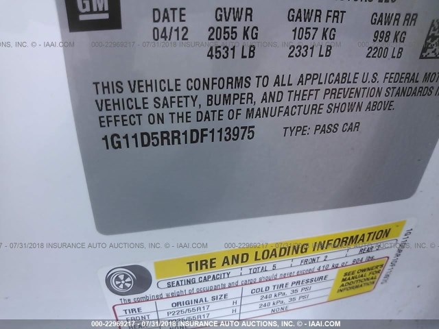 1G11D5RR1DF113975 - 2013 CHEVROLET MALIBU 1LT WHITE photo 9