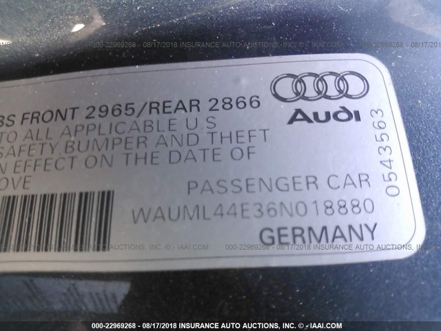 WAUML44E36N018880 - 2006 AUDI A8 L QUATTRO Dark Blue photo 9