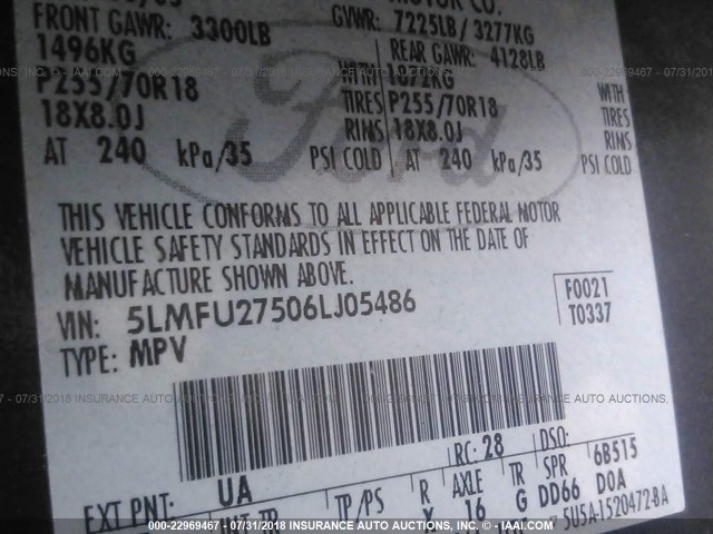 5LMFU27506LJ05486 - 2006 LINCOLN NAVIGATOR Schwarz Foto 9