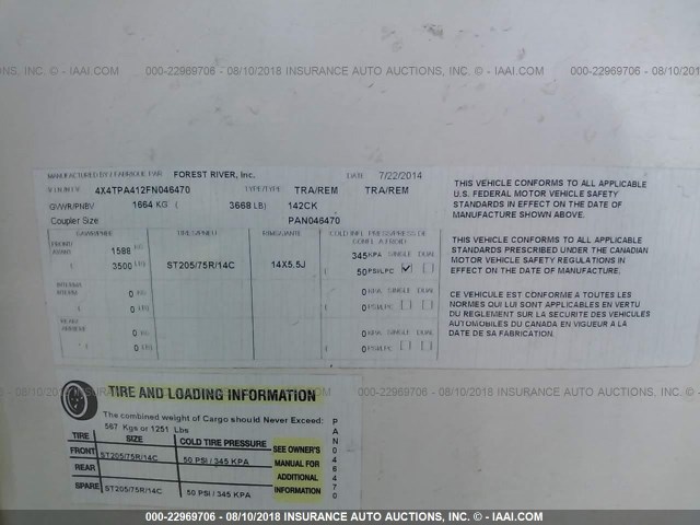 4X4TPA412FN046470 - 2015 FOREST RIVER PALOMINI  棕色 照片 9
