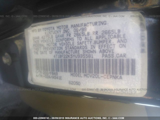 4T1BF22K5YU935581 - 2000 TOYOTA CAMRY LE/XLE 黑色 照片 9