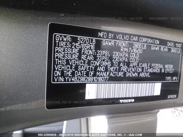 YV4BZ982881018077 - 2008 VOLVO XC70 BROWN photo 9
