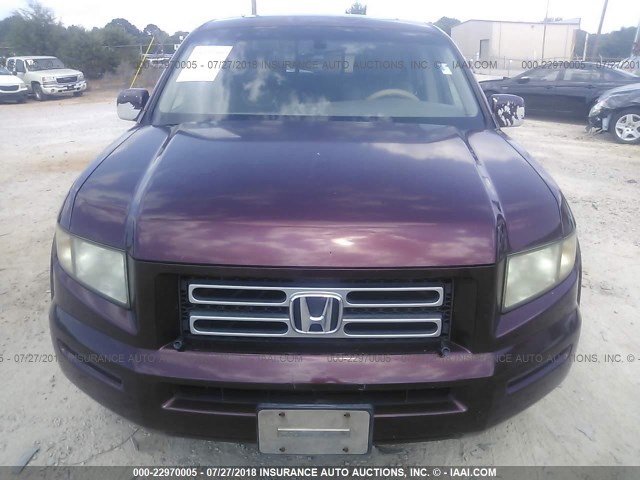 2HJYK16557H523473 - 2007 HONDA RIDGELINE RTL BURGUNDY photo 6