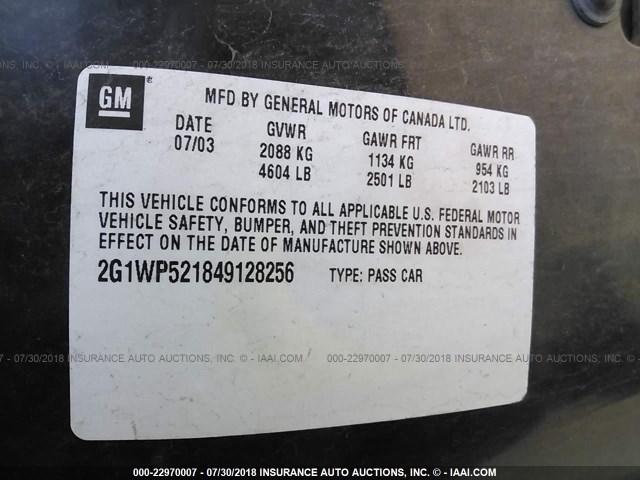 2G1WP521849128256 - 2004 CHEVROLET IMPALA SS BLACK photo 9