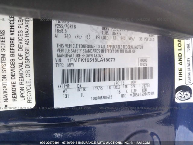 1FMFK16518LA18073 - 2008 FORD EXPEDITION EL XLT BLUE photo 9