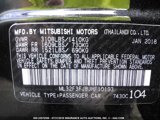 ML32F3FJ8JHF10193 - 2018 MITSUBISHI MIRAGE G4 ES Qara foto 9