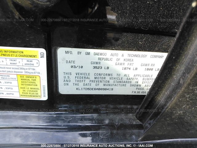 KL1TD5DE6AB098419 - 2010 CHEVROLET AVEO LS/LT BLACK photo 9