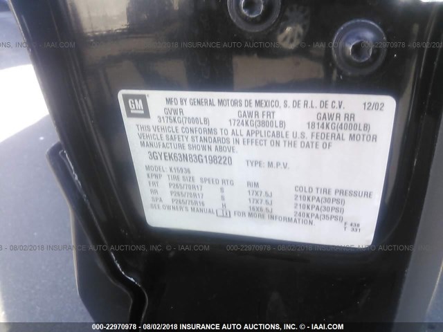 3GYEK63N83G198220 - 2003 CADILLAC ESCALADE EXT BLACK photo 9