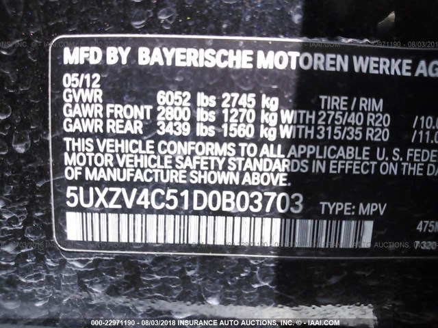 5UXZV4C51D0B03703 - 2013 BMW X5 XDRIVE35I BLACK photo 9