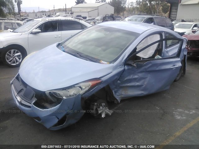 KMHDH6AE2DU000339 - 2013 HYUNDAI ELANTRA COUPE GS/SE Light Blue photo 2