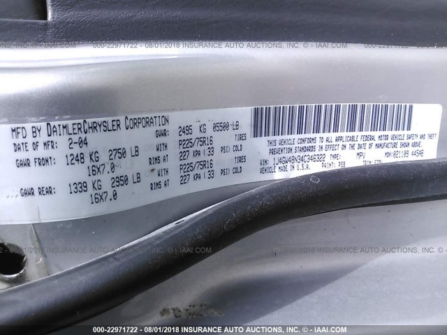 1J4GW48N34C346322 - 2004 JEEP GRAND CHEROKEE LAREDO/COLUMBIA/FREEDOM 银色 照片 9