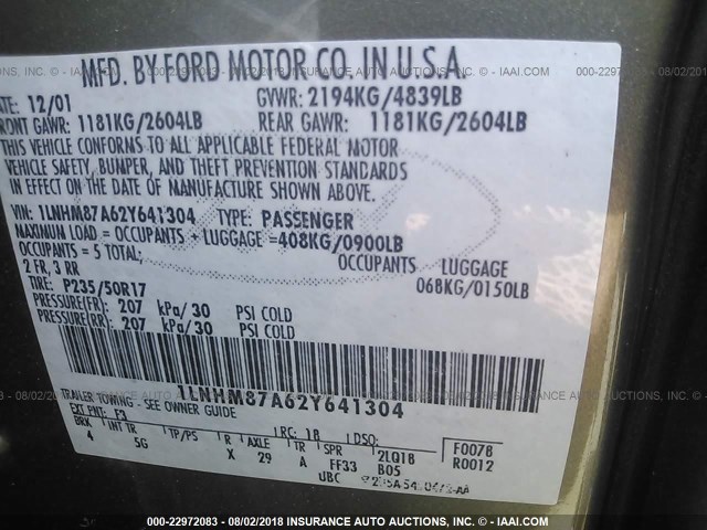 1LNHM87A62Y641304 - 2002 LINCOLN LS 绿色 照片 9