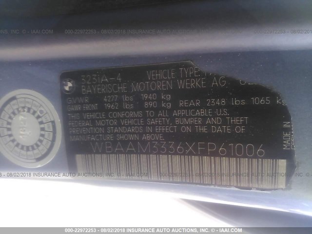 WBAAM3336XFP61006 - 1999 BMW 323 I AUTOMATIC BLUE photo 9