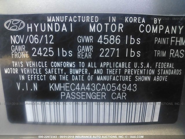 KMHEC4A43CA054943 - 2012 HYUNDAI SONATA HYBRID SILVER photo 9