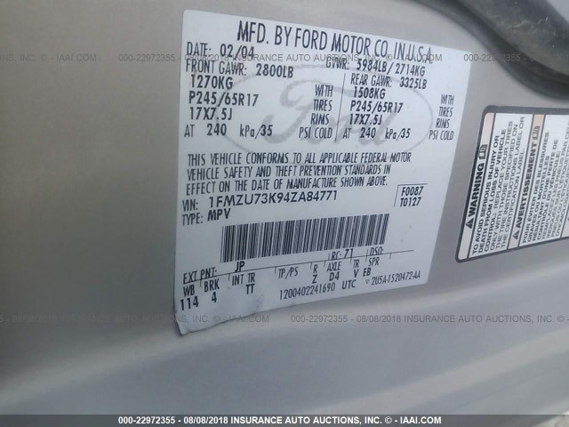 1FMZU73K94ZA84771 - 2004 FORD EXPLORER XLT/XLT SPORT/NBX 银色 照片 9