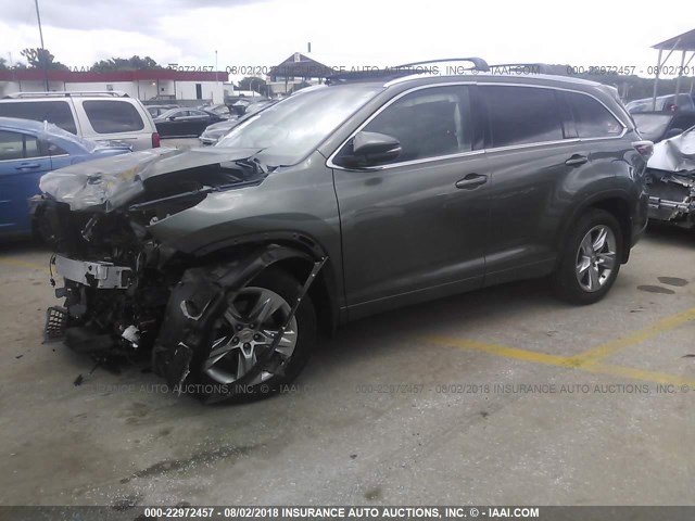 5TDDKRFH1ES033591 - 2014 TOYOTA HIGHLANDER LIMITED/LTD PLATINUM GRAY photo 2