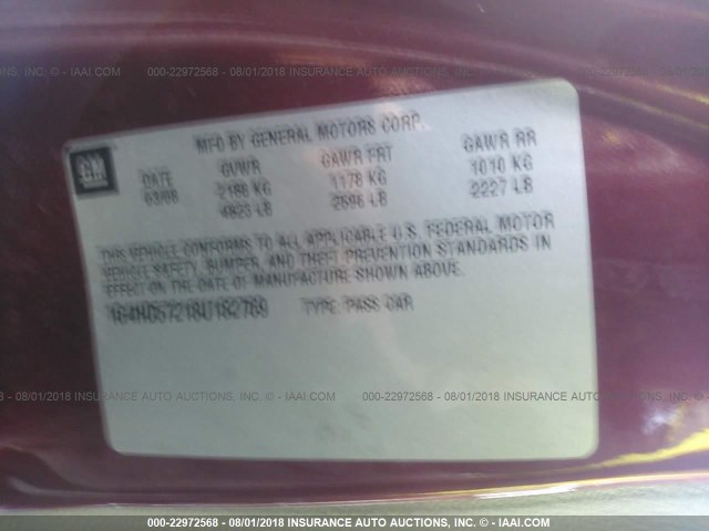 1G4HD57218U182769 - 2008 BUICK LUCERNE CXL RED photo 9