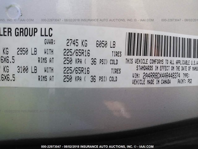 2A4RR8DX4AR448374 - 2010 CHRYSLER TOWN & COUNTRY TOURING PLUS SILVER photo 9