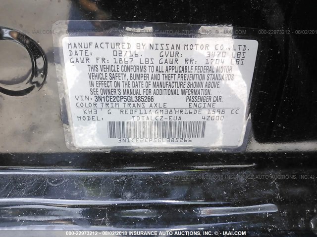 3N1CE2CP5GL385266 - 2016 NISSAN VERSA NOTE S/S PLUS/SV/SL/SR BLACK photo 9