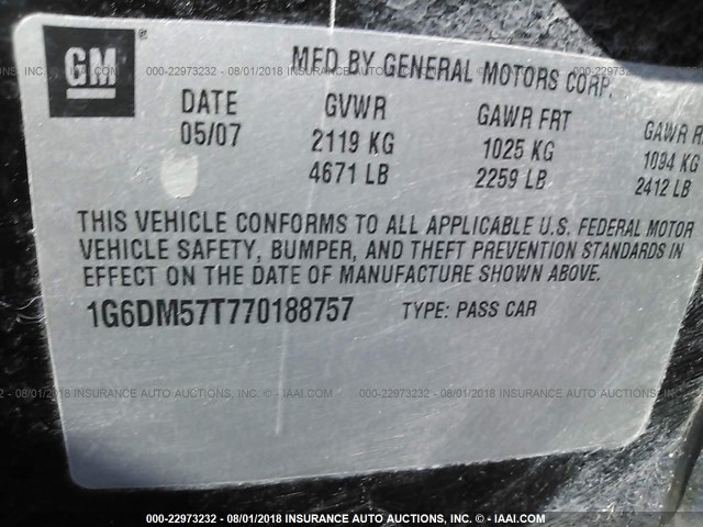 1G6DM57T770188757 - 2007 CADILLAC CTS BLACK photo 9