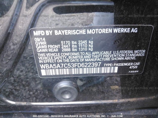 WBA5A7C53FD622397 - 2015 BMW 528 XI BLACK photo 9