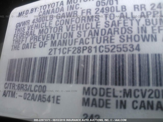2T1CF28P81C525534 - 2001 TOYOTA CAMRY SOLARA SE/SLE მწვანე ფოტო 9