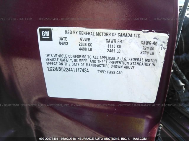 2G2WS522441117434 - 2004 PONTIAC GRAND PRIX GT2 BURGUNDY photo 9