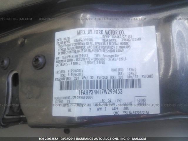 1FAHP34N17W299453 - 2007 FORD FOCUS ZX4/S/SE/SES 黑色 照片 9