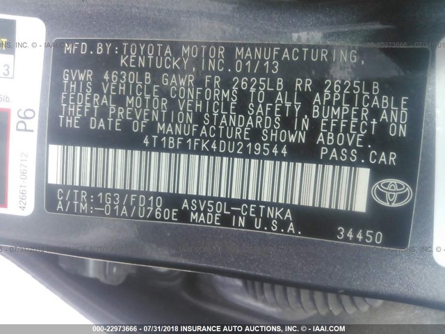 4T1BF1FK4DU219544 - 2013 TOYOTA CAMRY L/SE/LE/XLE Boz foto 9