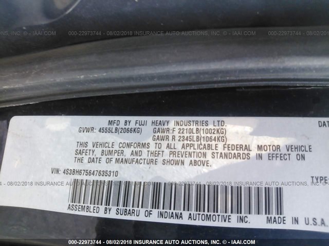 4S3BH675647635310 - 2004 SUBARU LEGACY OUTBACK AWP BLUE photo 9