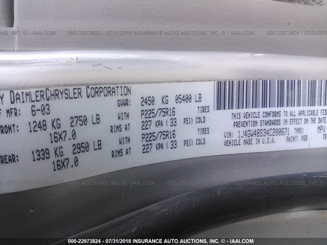 1J4GW48S34C200671 - 2004 JEEP GRAND CHEROKEE LAREDO/COLUMBIA/FREEDOM 银色 照片 9