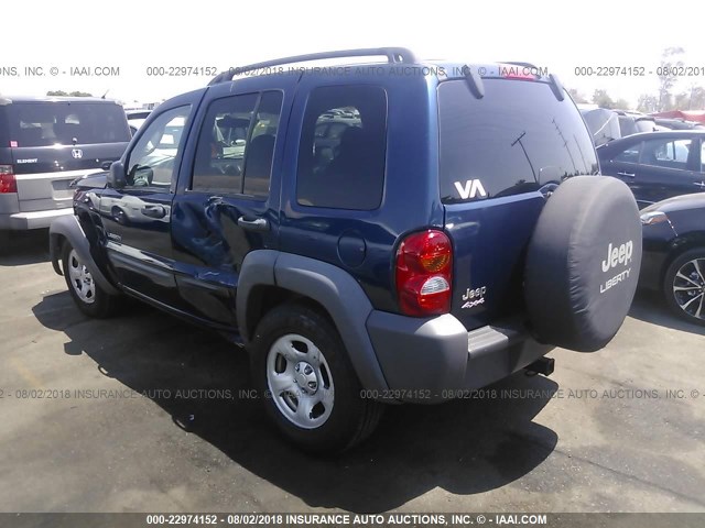 1J8GL48K84W117047 - 2004 JEEP LIBERTY SPORT BLUE photo 3