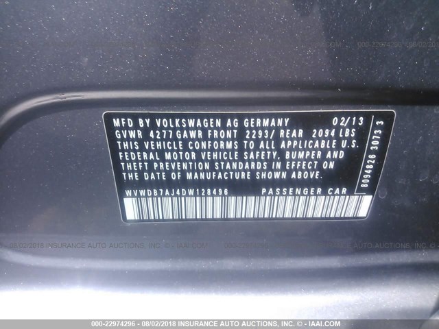 WVWDB7AJ4DW128496 - 2013 VOLKSWAGEN GOLF GRAY photo 9