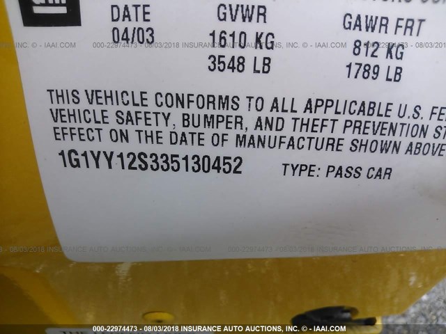 1G1YY12S335130452 - 2003 CHEVROLET CORVETTE Z06 YELLOW photo 9